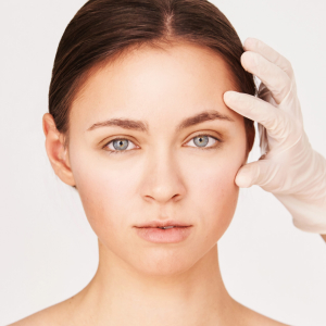 Facial aesthetics anti age analysis using cosmetology doctor glove